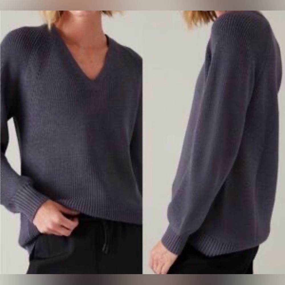Athleta Women’s SP Hanover Merino Wool Blend Refined V-Neck Sweater, dusk violet